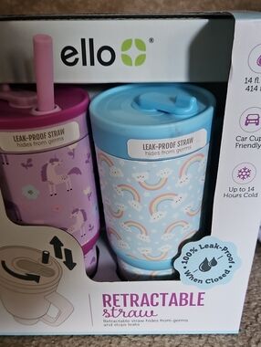 Elle Kids Retractable Straw Tumbler Duo - Pink & Lavender Floral